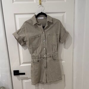 Zara Tan Short Sleeve Jumpsuit